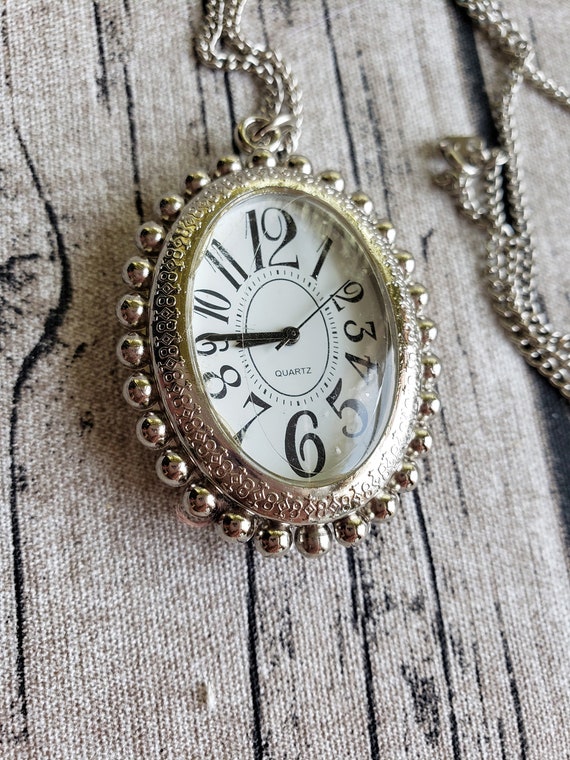 Vintage Reversible Pendant Necklace -  Faux Clock… - image 4