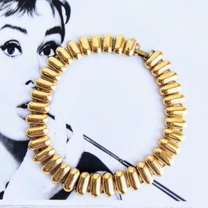 Vintage Gold Tone Metal Collar Necklace, Chunky Statement Necklace, Chain Link Choker with some Patina, Boho Retro Jewelry