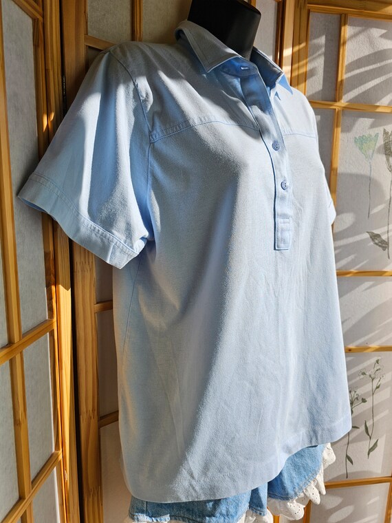 Vintage Light Blue Top by Leon Levin, Unisex Shor… - image 3