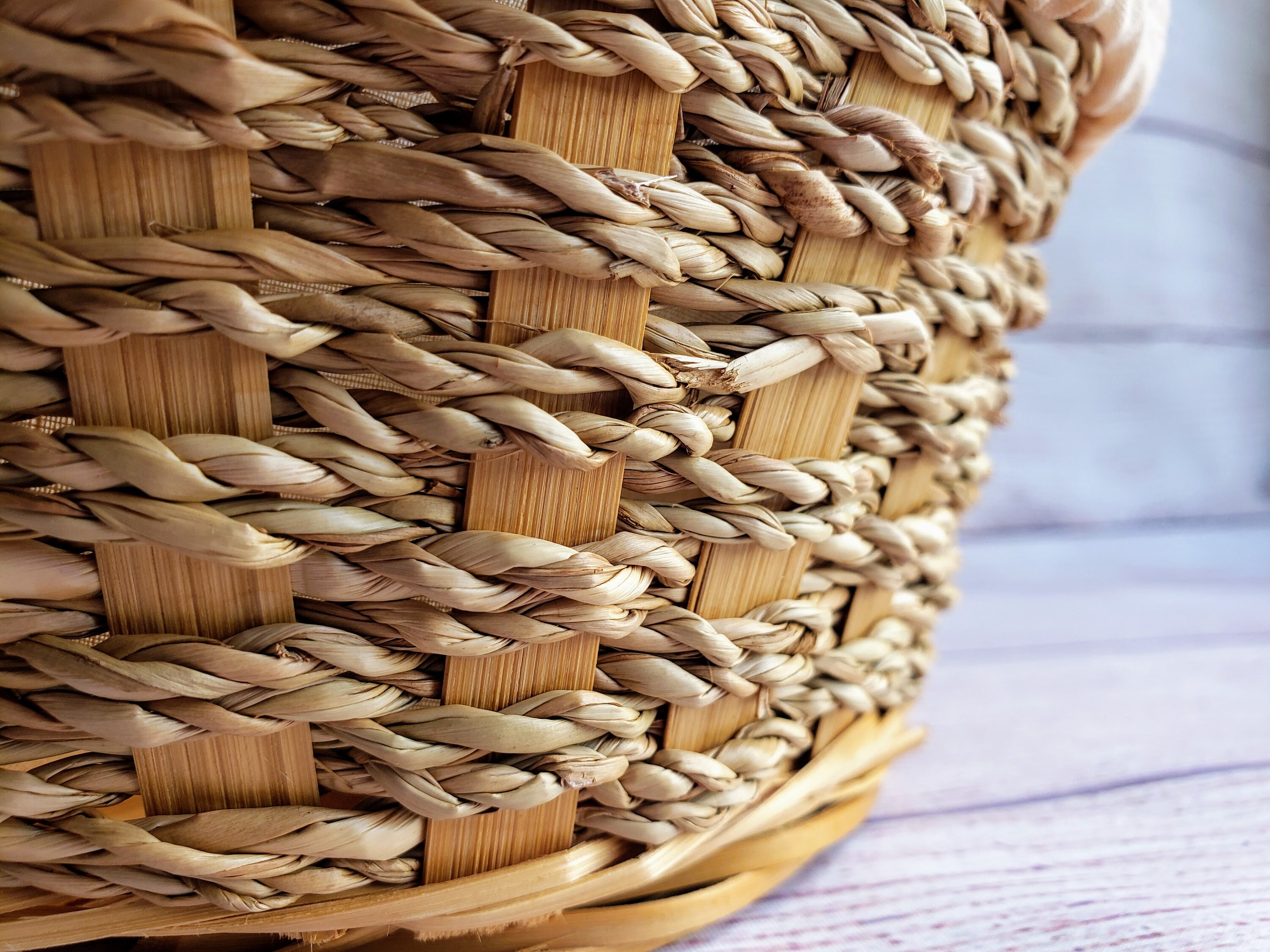 Vintage Round Wicker Rope Basket with Fabric Liner CLEANED Etsy