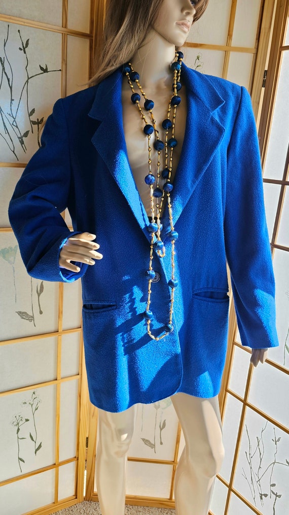 Vintage Blue Wool Blazer with Pockets, Lightweight