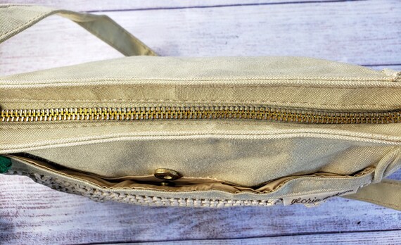 Vintage Beige Linen Purse with Crochet Detail by … - image 5