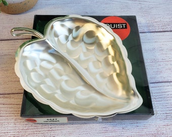 Small Silver Plated Leaf Shape Tray by Quist made in West Germany in Original Box, Shiny Silver Leaf Serving Bowl, Trinket Dish