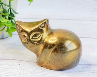 Small Vintage Solid Brass Cat, Mid Century Kitty Cat Figurine, Retro Dresser Decor, Gift for Cat Lady