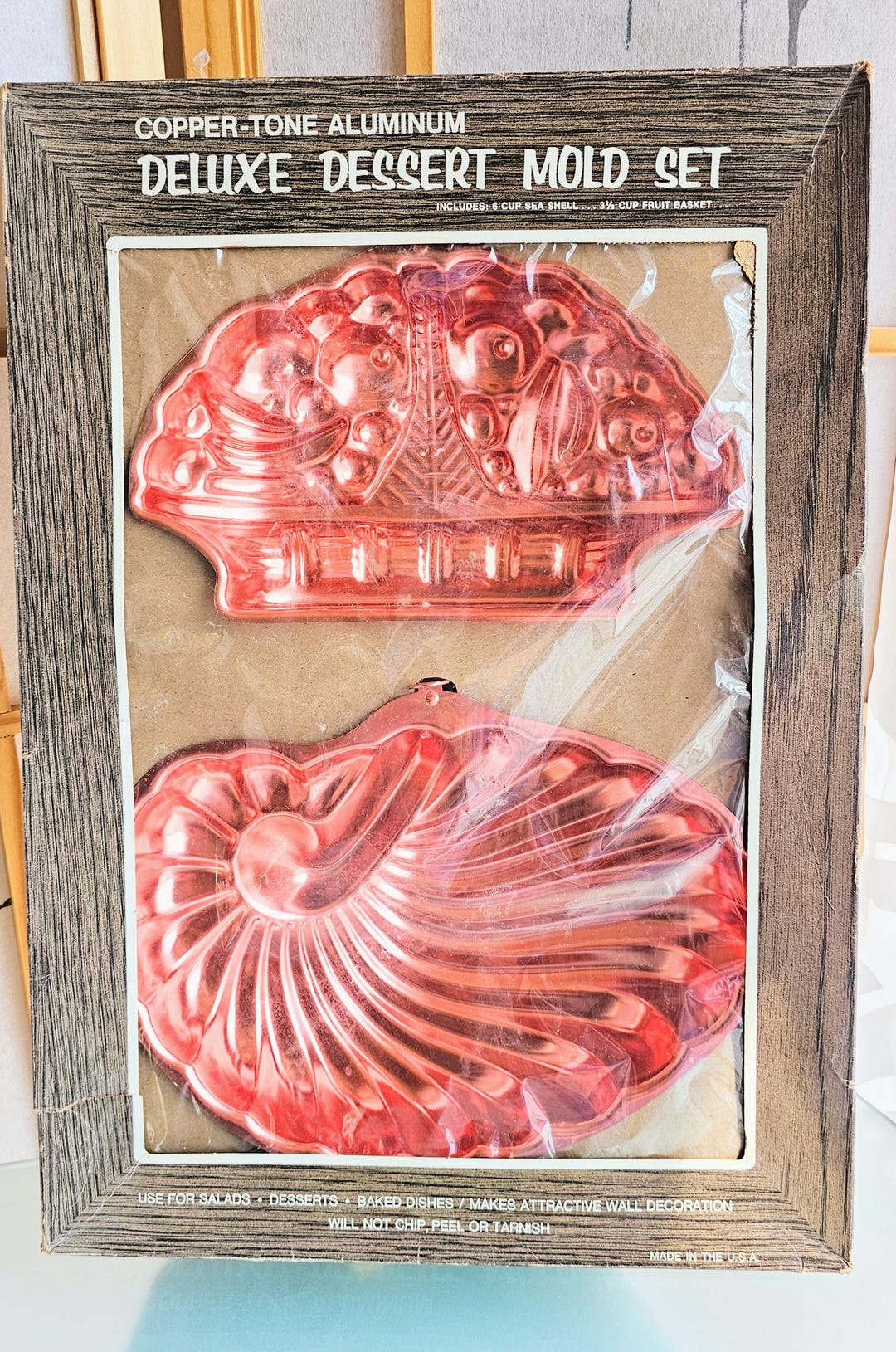 Vintage Copper Mold Set, New Old Stock Shell and Fruit Basket