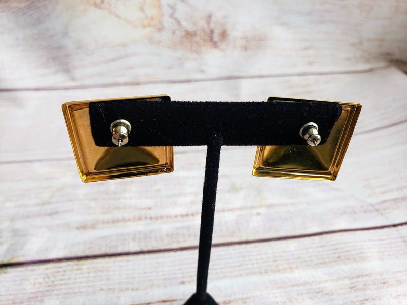Vintage Jewelry Square Stud Earrings 80/'s Enamel Metal Fashion Earrings Unique Retro Earrings Emerald Green Marble Swirl Design