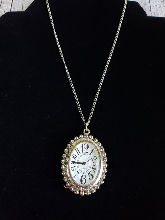 Vintage Reversible Pendant Necklace -  Faux Clock… - image 8