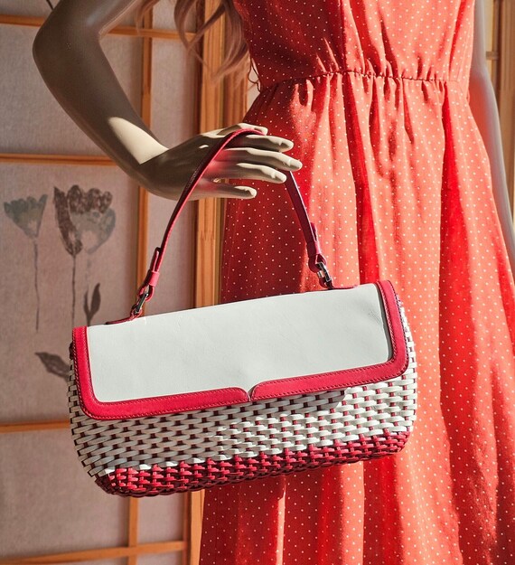 Vintage White and Red Talbots Purse Woven Genuine Leather Handbag Retro Baguette Style Purse 80s Fashion Etsy