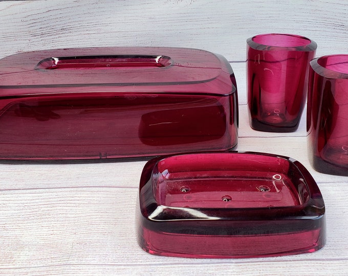 RARE Mid Century Vanity Set, Heavy Acrylic, Vintate Bathroom Decor, 60s