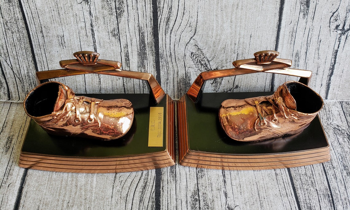 Vintage Bronzed Baby Shoes Bookends Unique Nursery Decor