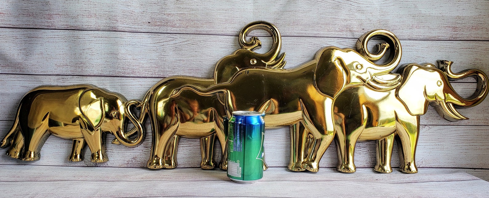 Vintage Large Gold Plastic Elephant Family Wall Hanging Faux Etsy