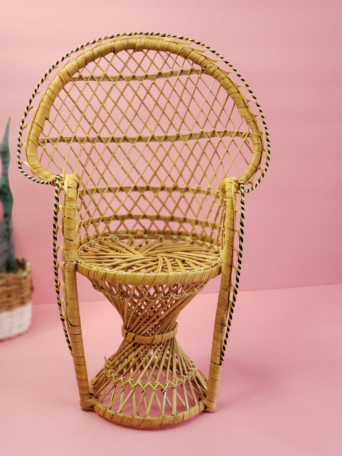 Vintage Peacock Chair Plant Stand Doll Sized Beige Rattan Etsy