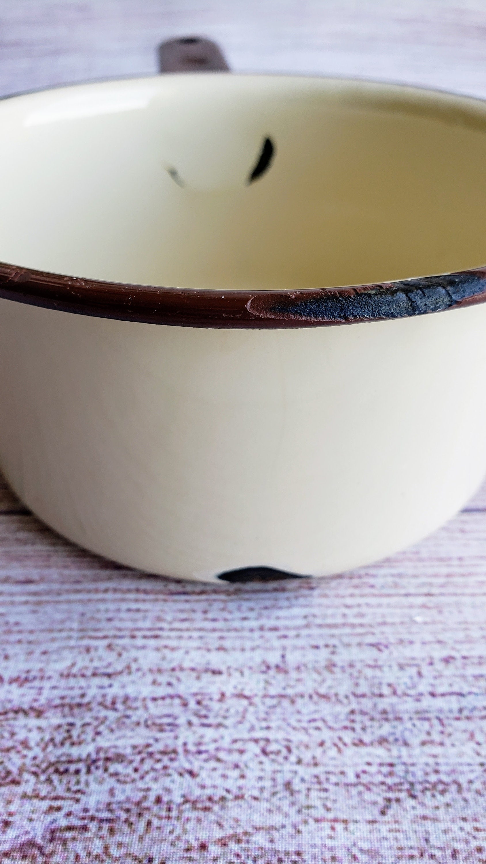 Small Vintage Enamel Saucepan Unused Beige Brown Enamel Pan Etsy