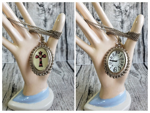 Vintage Reversible Pendant Necklace -  Faux Clock… - image 1