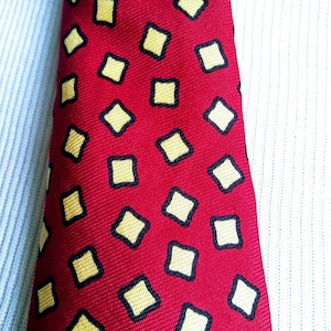 Vintage Calvin Klein Neck Tie, Red with Yellow Squares, Retro Silk Tie Made in the USA, Perfect Gift For Dad