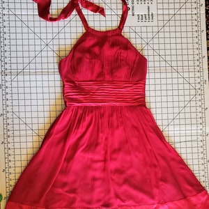 Vintage Fuchsia Halter Dress by Adrianna Papell Boutique, Sz 6, Ruched Waist, Pleated Details, RETRO Hot Pink Prom Dress afbeelding 6