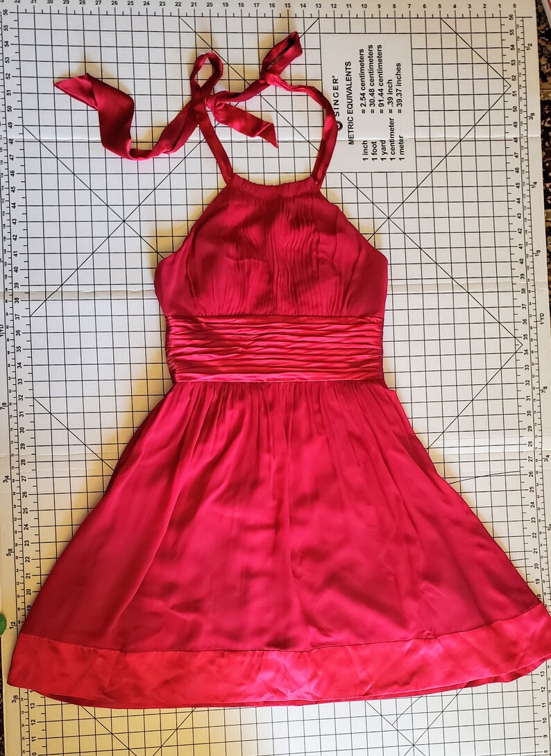 Vintage Fuchsia Halter Dress by Adrianna Papell Boutique, Sz 6, Ruched Waist, Pleated Details, RETRO Hot Pink Prom Dress afbeelding 6