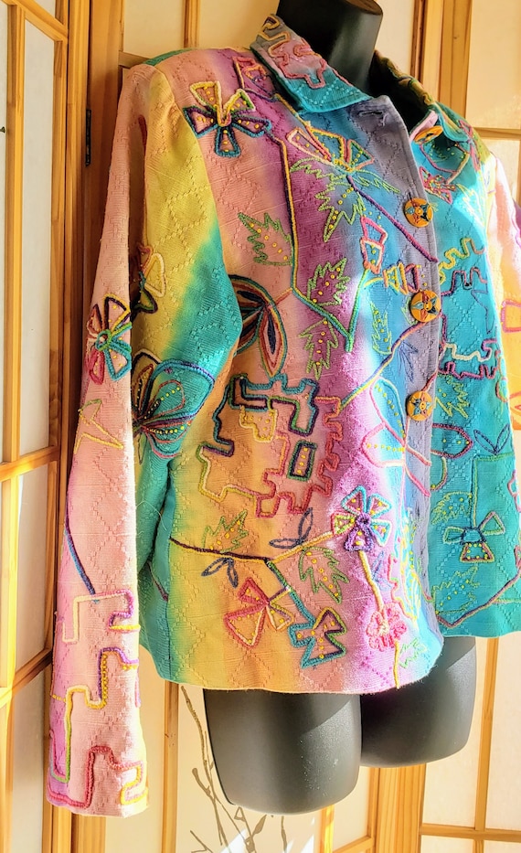Vintage Eccentric Lightweight Jacket, Embroidered… - image 4