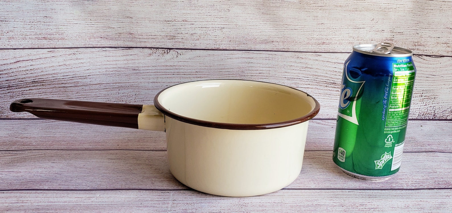 Small Vintage Enamel Saucepan Unused Beige Brown Enamel Pan Etsy
