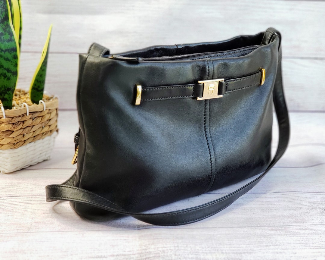 Vintage Etienne Aigner Purse Black Genuine Leather With Silver