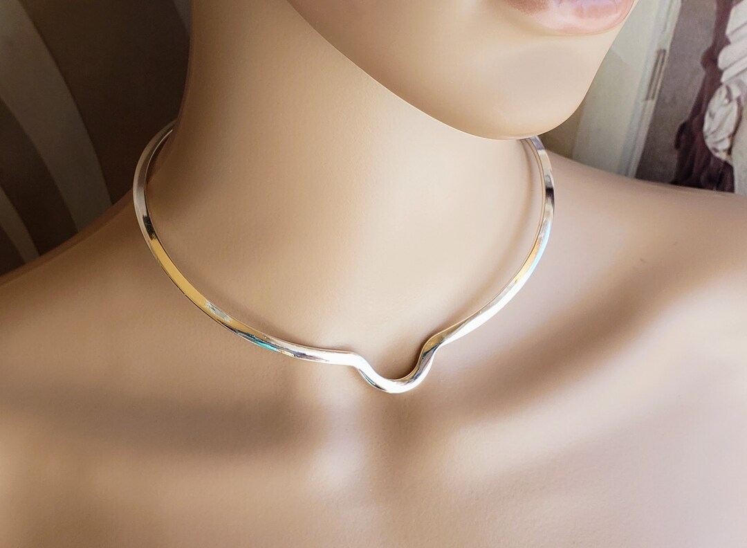 Silver Metal Choker for Slide Pendants, New Old Stock, Open Back Neck