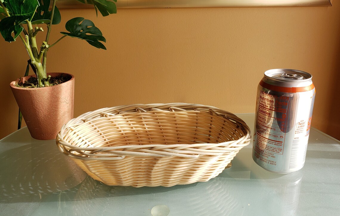 Small Oval Faux Wicker Basket Two Tone Beige/ Gray Basket Etsy