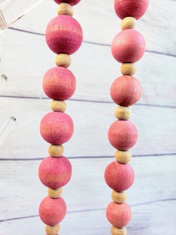 Vintage Pink Dyed Wooden Beads Necklace, Muted Pi… - image 5