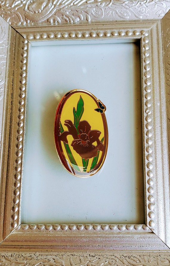 Vintage Cloisonné Enamel Flower Brooch, Cute Purp… - image 2