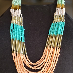 Vintage Long Tiered Multi Strand Colorful Necklace,, Ethnic Style Jewelry, Multi Layered Strands Bib Necklace, Boho Jewelry, Small Beaded