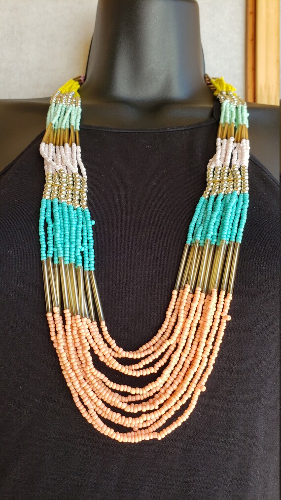 Vintage Long Tiered Multi Strand Colorful Necklac… - image 3
