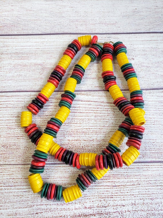 Vintage Colorful African Style Necklace, Yellow Gr
