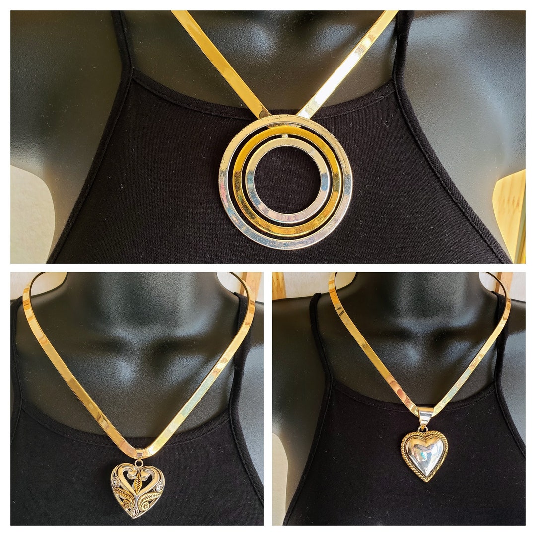 Chunky Y2K Slide Pendants & V Bangle Style Necklace
