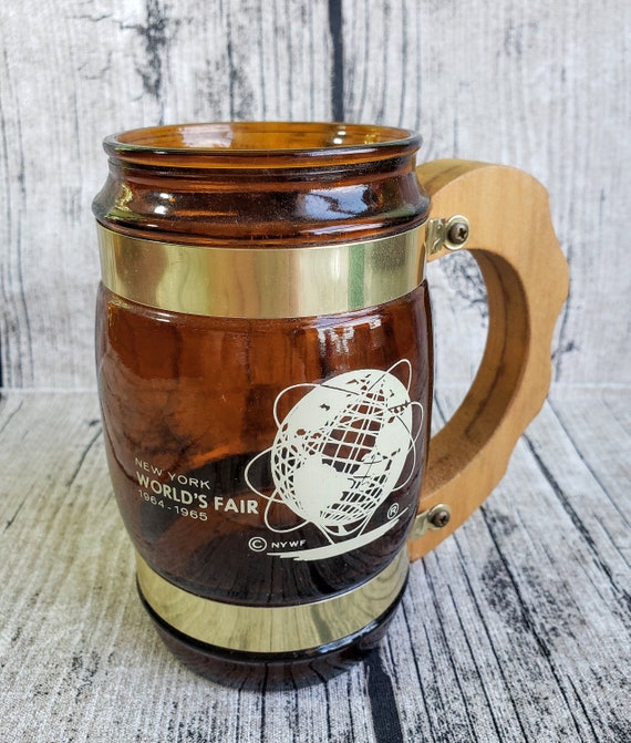 Vintage Brown Glass Mug With Wooden Handle and Gold Rims New Etsy