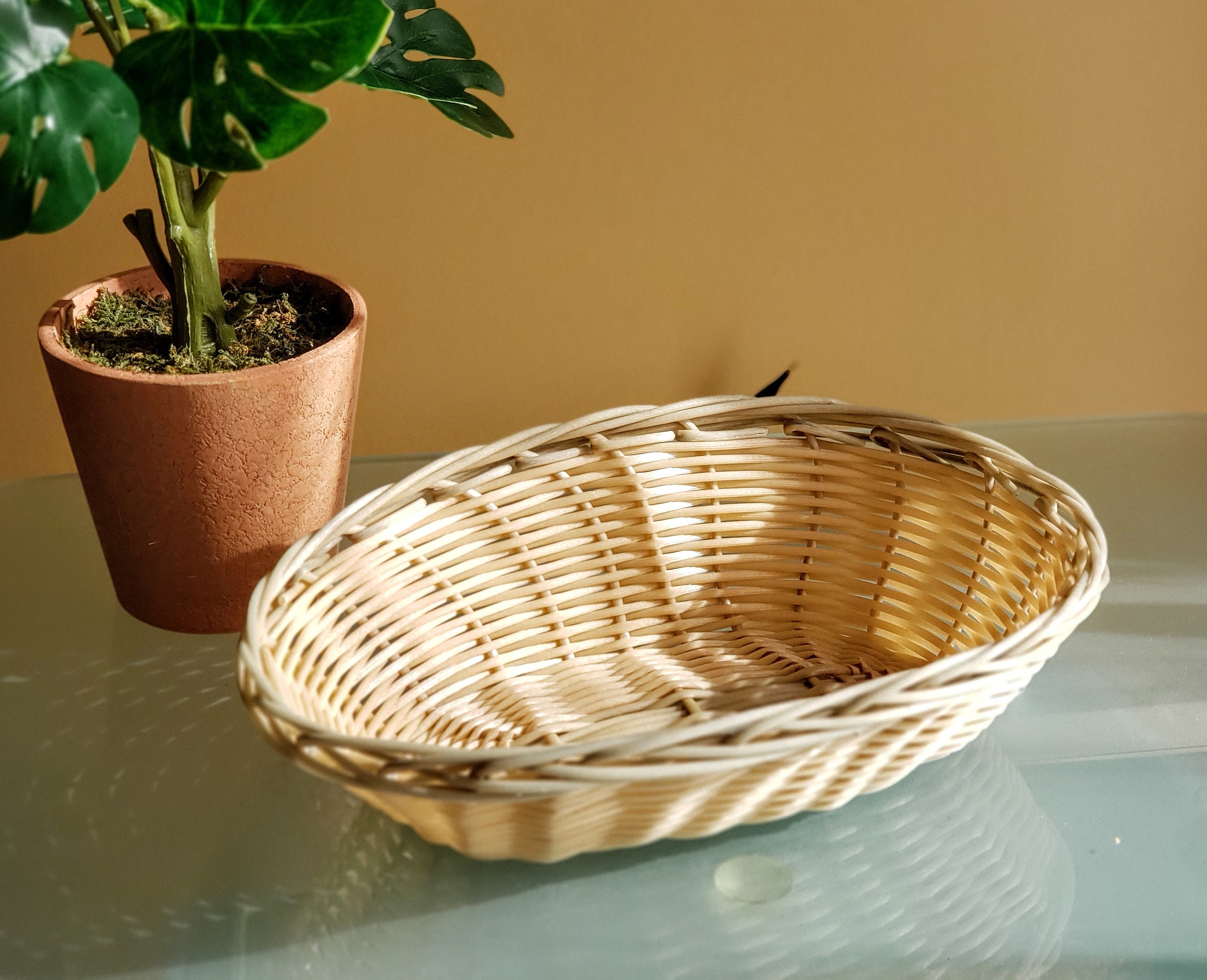Small Oval Faux Wicker Basket Two Tone Beige/ Gray Basket Etsy