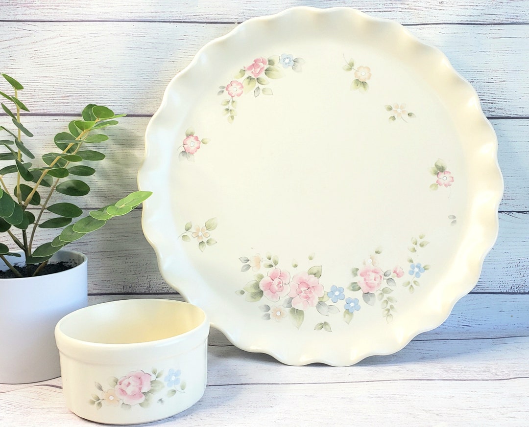 Pfaltzgraff Tea Rose Fluted Cake Plate Chips and Dip Serving Etsy