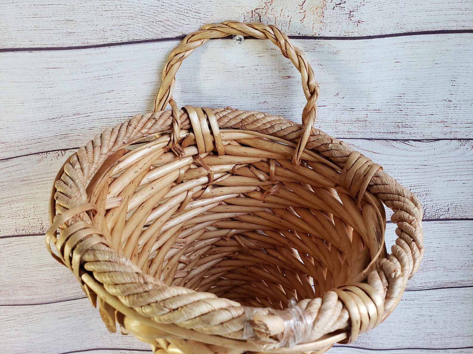 Big Vintage Beige Wicker Cornucopia Basket Wicker Scape Etsy