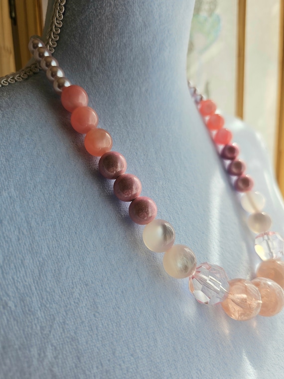 Vintage Pink Necklace, Pastel Pink Tones, Frosted… - image 3