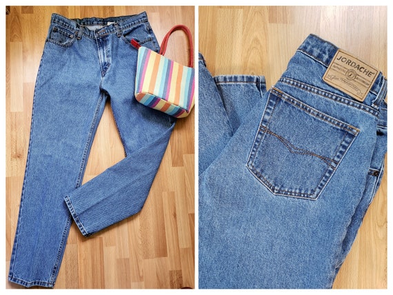 Vintage Jordache Jeans, 90's Fashion, Blue Denim Retro Jeans, Straight Leg,  High Waist, 34 X 30 Regular Fit Medium Wash Blue Jeans Pants 