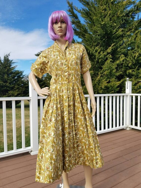 50s Styled Shirt Dress by Jomax Golden Paisley Print Fit and - Etsy