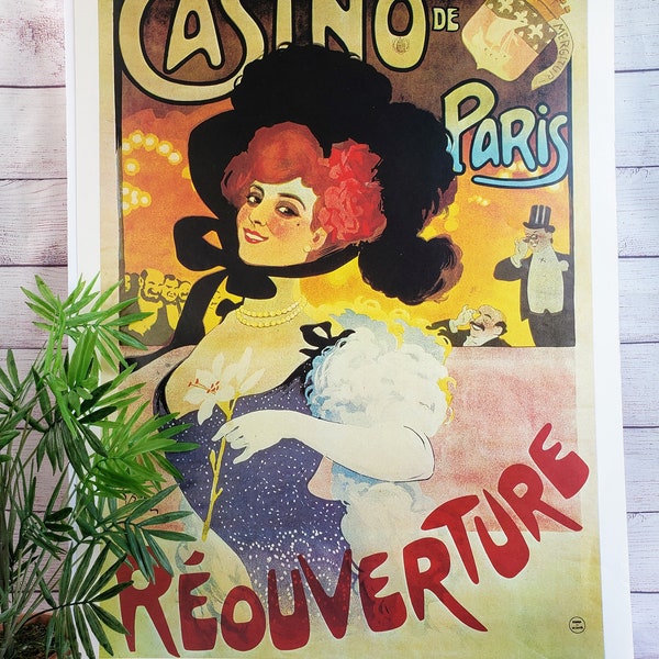 Vintage Cabaret Poster, Casino de Paris, Reouverture by Grun, Printed in Italy, Large Show Advertising Print 28x20 Quality Art Nouveau