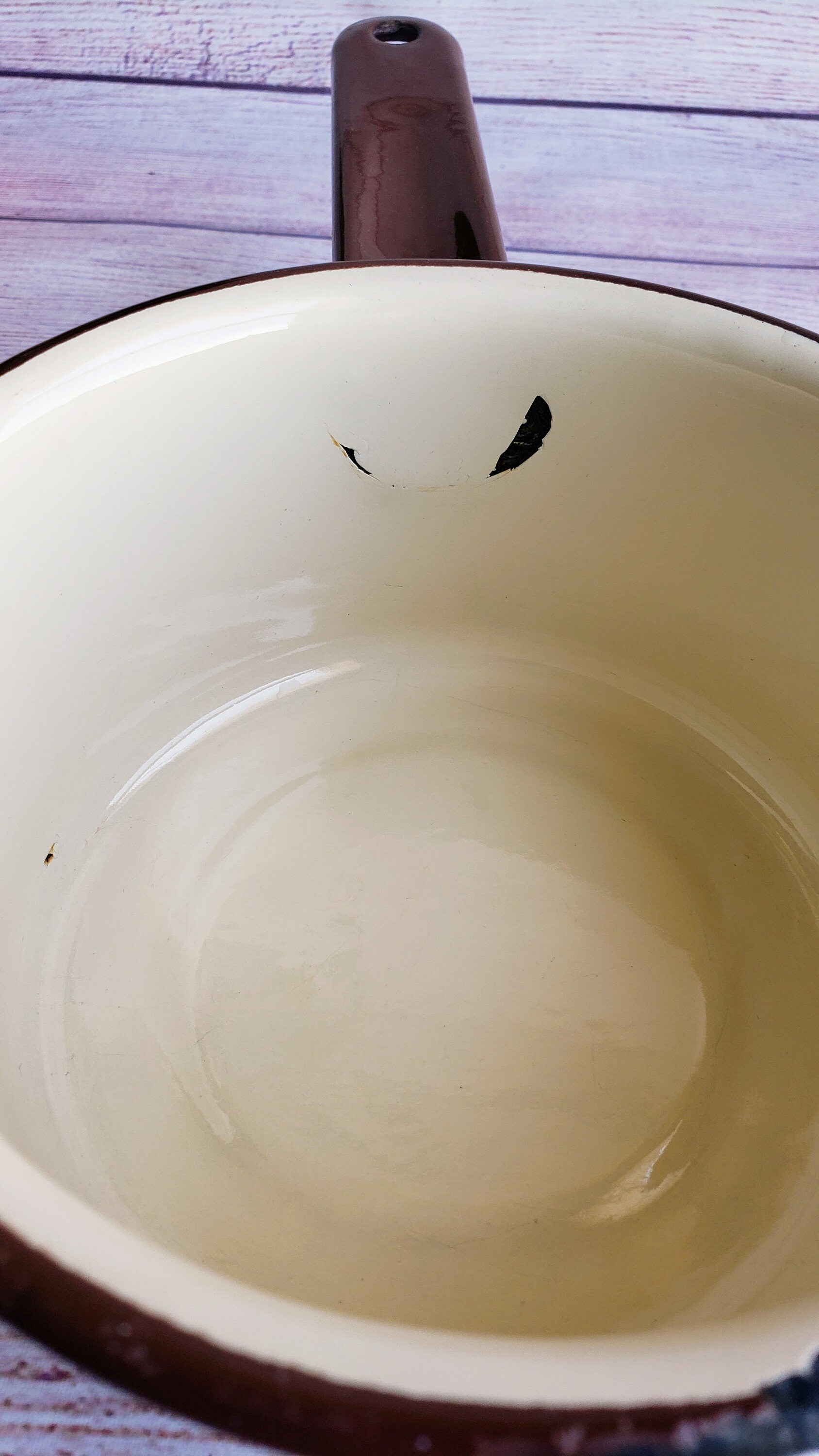 Small Vintage Enamel Saucepan Unused Beige Brown Enamel Pan Etsy