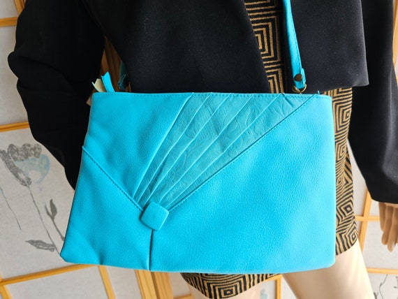 Vintage Turquoise Purse, 80s Crossbody Bag, Retro… - image 1