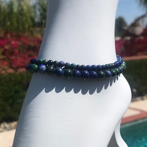Azurite anklet - 9 inches, 4mm or 6mm beads, healing jewelry - creativity, inner wisdom & concentration