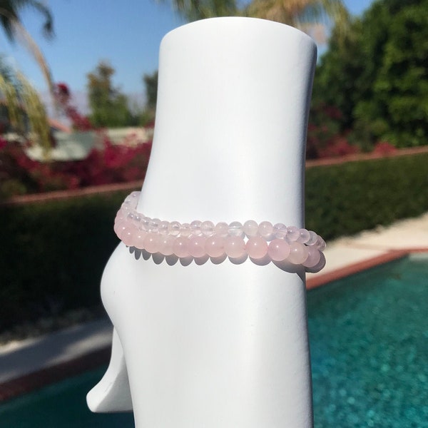 Rose Quartz anklet - 9 inches, 4mm or 6mm beads - healing jewelry - heart, peace, healing, comfort