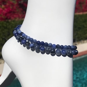 Sodalite anklet - 9 inches, 4mm or 6mm beads, healing jewelry - good for anxiety attacks, calming, self acceptance, intuition, objectivity