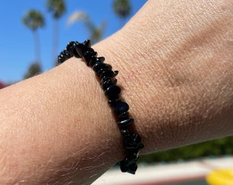 Black Tourmaline bracelet #2 - chip beaded intention bracelet, healing jewelry - protection, cleanses and purifies energy