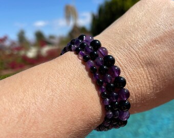 Empath Bracelet #1 - Amethyst / Black Tourmaline - 4mm, 6mm or 8mm beaded bracelet