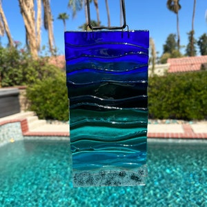 Fused glass ocean sun catcher or wall hanging - 5x10 inches