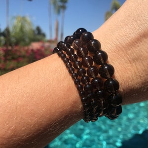 Pulsera de intención con cuentas de cuarzo ahumado n.° 1 de 4 mm, 6 mm, 8 mm o 10 mm: conexión a tierra, alivia el dolor y purifica el entorno del estrés electromagnético.