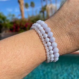 Blue Lace Agate bracelet #1 - 4mm, 6mm or 8mm beaded intention bracelet - calming, healing, good for anxiety and stress